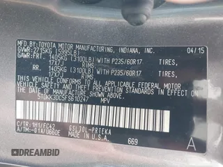 2015 Toyota Sienna LE AAS with VIN 5TDKK3DC5FS610247, listed as a IAAI auction lot 42033460 with 260,962 mi miles and . Bid and sale history available at DreamBid. Image 9.