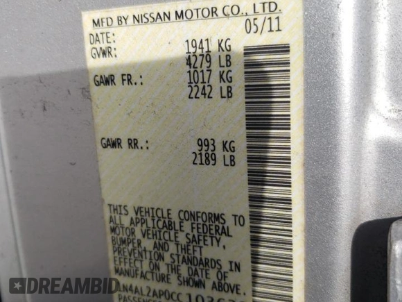 2012 Nissan Altima 2.5 SL with VIN 1N4AL2AP0CC103639, listed as a Copart auction lot 49042635 with 109,872 mi miles and Salvage Title. Bid and sale history available at carsss.com. Image 13.