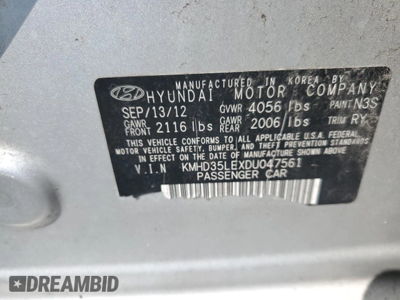 2013 Hyundai Elantra GT with VIN KMHD35LEXDU047561, listed as a Copart auction lot 68284264 with 82,462 mi miles and Salvage Title. Bid and sale history available at carsss.com. Image 12.