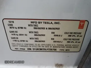 2020 Tesla Model X Long Range with VIN 5YJXCBE25LF235706, listed as a Copart auction lot 51224765 with 82,741 mi miles and Salvage Title. Bid and sale history available at carsss.com. Image 16.