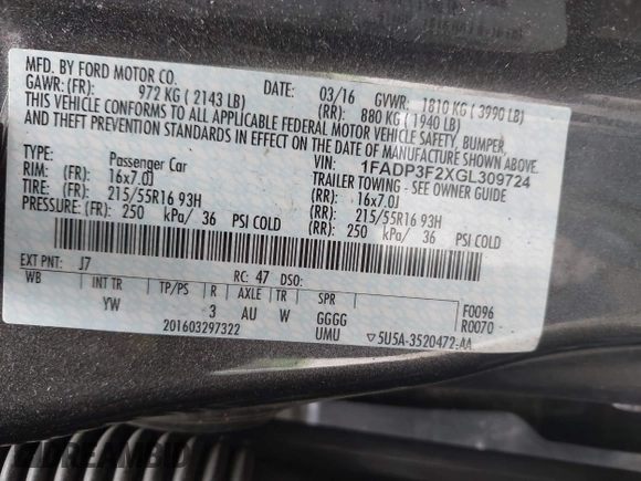2016 Ford Focus SE with VIN 1FADP3F2XGL309724, listed as a IAAI auction lot 42744586 with 148,140 mi miles and . Bid and sale history available at DreamBid. Image 9.