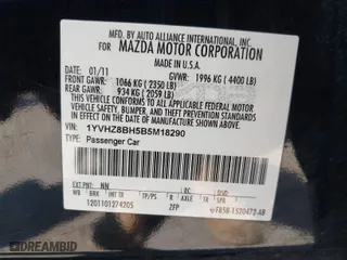 2011 Mazda Mazda6 i Sport with VIN 1YVHZ8BH5B5M18290, listed as a IAAI auction lot 42000798 with 70,108 mi miles. Bid and sale history available at carsss.com. Image 9.