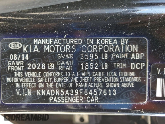 2015 Kia Rio EX z VIN KNADN5A39F6457613, wystawiony jako Copart lot #52762885 z przebiegiem 50 648 mil mil oraz Szkoda całkowita • Salvage title. Historia ofert i sprzedaży dostępna na DreamBid. Obrazek 12.