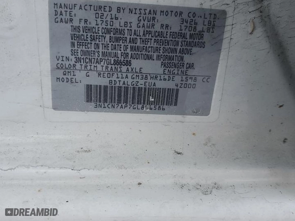 2016 Nissan Versa SV with VIN 3N1CN7AP7GL866586, listed as a Copart auction lot 88371425 with 98,017 mi miles and Salvage Title. Bid and sale history available at carsss.com. Image 12.