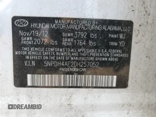 2013 Hyundai Elantra GLS z VIN 5NPDH4AE2DH257052, wystawiony jako Copart lot #59750455 z przebiegiem 70 580 mil mil oraz Szkoda całkowita • Salvage title. Historia ofert i sprzedaży dostępna na DreamBid. Obrazek 13.