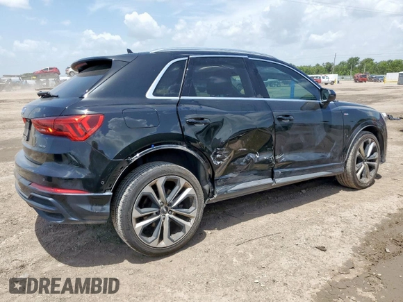2020 Audi Q3 S line Prestige with VIN WA1FECF33L1043433, listed as a Copart auction lot 61084885 with 58,607 mi miles and Salvage title. Bid and sale history available at DreamBid. Image 3.