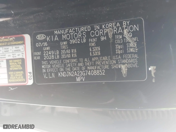 2016 Kia Soul with VIN KNDJN2A23G7408852, listed as a IAAI auction lot 41749819 with 112,037 mi miles. Bid and sale history available at carsss.com. Image 9.