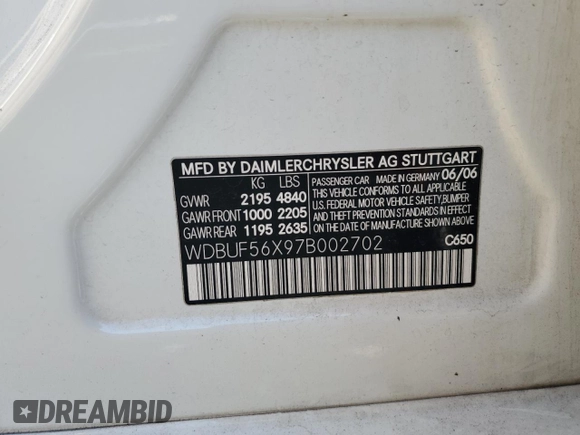 2007 Mercedes-Benz E 350 with VIN WDBUF56X97B002702, listed as a Copart auction lot 49986375 with 235,471 mi miles and Salvage Title. Bid and sale history available at DreamBid. Image 12.