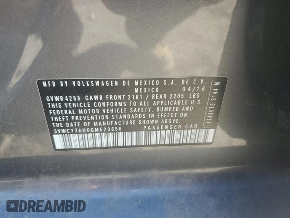2016 Volkswagen Golf SportWagen TSI S with VIN 3VWC17AU0GM523656, listed as a Copart auction lot 76069414 with 163,440 mi miles and Salvage Title. Bid and sale history available at carsss.com. Image 12.