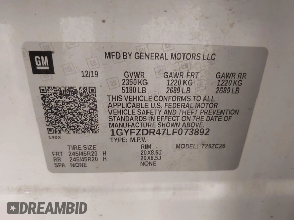 2020 Cadillac XT4 AWD Premium Luxury with VIN 1GYFZDR47LF073892, listed as a IAAI auction lot 42173334 with 40,289 mi miles. Bid and sale history available at carsss.com. Image 9.