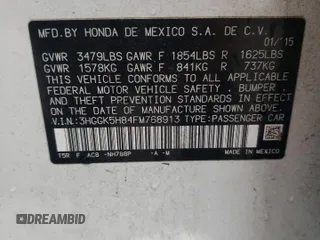 2015 Honda Fit EX-L with VIN 3HGGK5H84FM768913, listed as a Copart auction lot 60541285 with 107,886 mi miles and Salvage title. Bid and sale history available at DreamBid. Image 13.