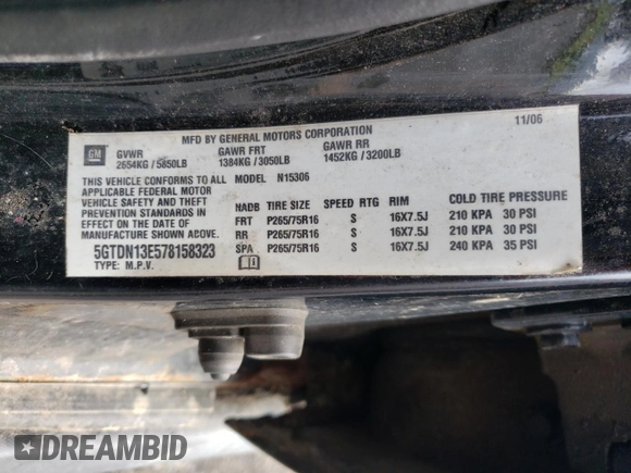 2007 Hummer H3 SUV with VIN 5GTDN13E578158323, listed as a Copart auction lot 62884024 with 169,972 mi miles and Clean Title. Bid and sale history available at carsss.com. Image 13.