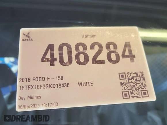 2016 Ford F-150 XLT with VIN 1FTFX1EF2GKD19438, listed as a IAAI auction lot 42610430 with 165,618 mi miles and . Bid and sale history available at DreamBid. Image 17.