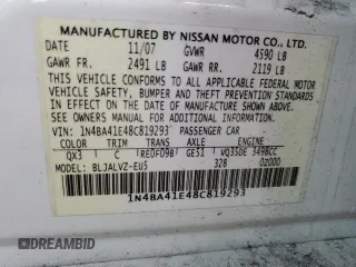 2008 Nissan Maxima 3.5 SL with VIN 1N4BA41E48C819293, listed as a Copart auction lot 51364815 with 175,254 mi miles and Clean Title. Bid and sale history available at carsss.com. Image 12.