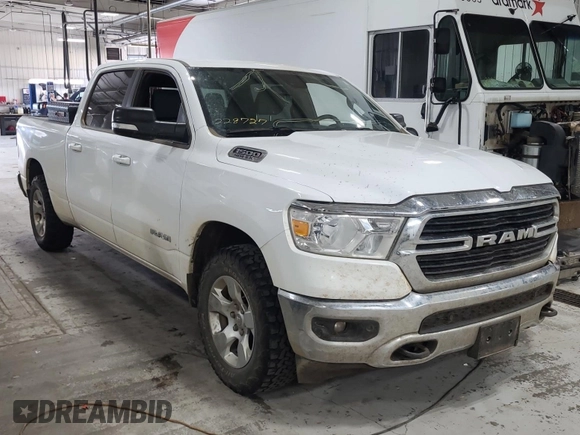 2021 Ram 1500 Big Horn z VIN 1C6SRFMT1MN714659, wystawiony jako IAAI lot #42521058 z przebiegiem 126 678 mil mil oraz . Historia ofert i sprzedaży dostępna na DreamBid. Obrazek 3.