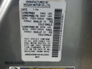 2004 Infiniti FX with VIN JNRBS08W44X402080, listed as a Copart auction lot 63278854 with 277,856 mi miles and Salvage Title. Bid and sale history available at DreamBid. Image 15.