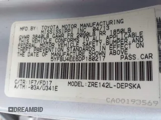2013 Toyota Corolla L with VIN 5YFBU4EE6DP180217, listed as a IAAI auction lot 40368485 with Not Provided miles. Bid and sale history available at carsss.com. Image 9.