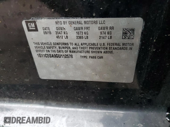 2016 Chevrolet Malibu Limited LT with VIN 1G11C5SA9GU112578, listed as a Copart auction lot 78988053 with 0 mi miles and Clean Title. Bid and sale history available at carsss.com. Image 12.