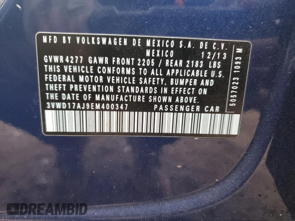 2014 Volkswagen Jetta SE с VIN 3VWD17AJ9EM400347, выставлен на аукционе Copart как лот 88554635 с пробегом 128 373 миль миль и Списание • Salvage title. История ставок и продаж доступна на DreamBid. Изображение 14.
