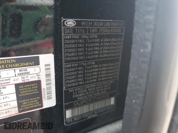 2015 Land Rover Range Rover Sport HSE with VIN SALWR2VF2FA604430, listed as a Copart auction lot 54756385 with 87,471 mi miles and Clean Title. Bid and sale history available at DreamBid. Image 13.