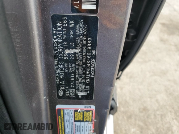 2015 Kia K900 Luxury with VIN KNALW4D48F6019883, listed as a Copart auction lot 58832735 with 59,086 mi miles and Salvage title. Bid and sale history available at DreamBid. Image 12.