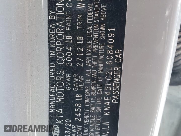 2020 Kia Stinger GT1 with VIN KNAE45LC2L6084091, listed as a Copart auction lot 51410175 with 129,049 mi miles and Salvage Title. Bid and sale history available at DreamBid. Image 13.