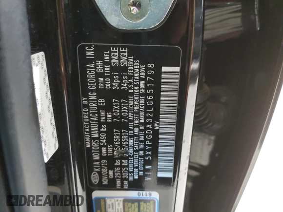 2020 Kia Sorento LX with VIN 5XYPGDA32LG651798, listed as a Copart auction lot 46217775 with 50,659 mi miles and Salvage Title. Bid and sale history available at DreamBid. Image 13.