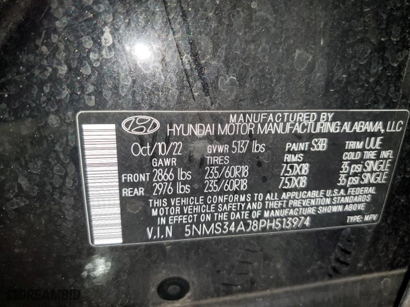 2023 Hyundai Santa Fe SEL with VIN 5NMS34AJ8PH513974, listed as a Copart auction lot 78438184 with 44,203 mi miles and Clean Title. Bid and sale history available at carsss.com. Image 13.