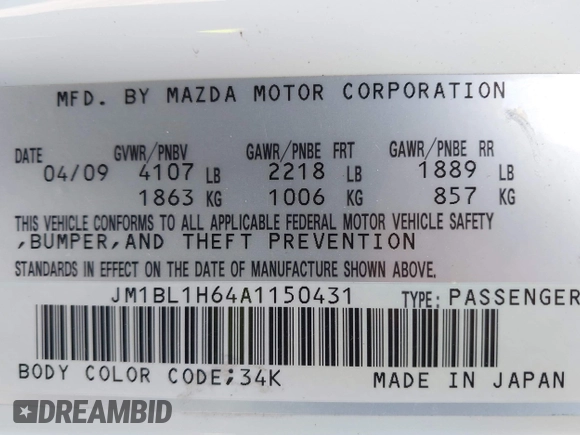 2010 Mazda 3 S Sport with VIN JM1BL1H64A1150431, listed as a IAAI auction lot 42001025 with 99,420 mi miles and . Bid and sale history available at DreamBid. Image 9.