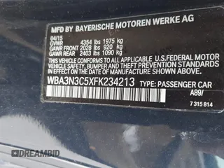 2015 BMW 4 Series 428i with VIN WBA3N3C5XFK234213, listed as a IAAI auction lot 42156861 with 60,324 mi miles and . Bid and sale history available at DreamBid. Image 9.