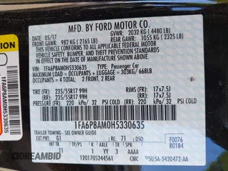 2017 Ford Mustang V6 with VIN 1FA6P8AM0H5330635, listed as a IAAI auction lot 41825651 with Not Provided miles and . Bid and sale history available at carsss.com. Image 9.