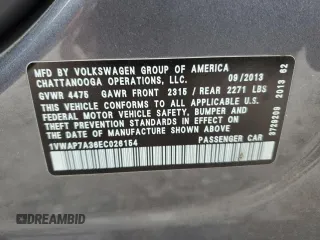 2014 Volkswagen Passat S w/Nav with VIN 1VWAP7A36EC026154, listed as a Copart auction lot 83426054 with 192,012 mi miles and Salvage Title. Bid and sale history available at carsss.com. Image 14.