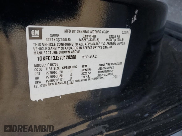 2007 GMC Yukon SLT with VIN 1GKFC13J27J120208, listed as a Copart auction lot 86143204 with 265,974 mi miles and Clean Title. Bid and sale history available at carsss.com. Image 14.