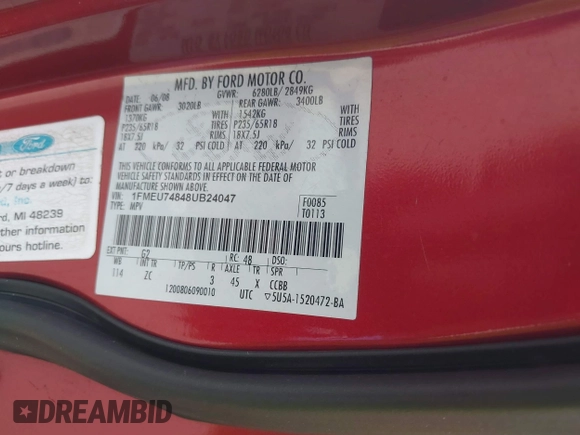 2008 Ford Explorer Eddie Bauer with VIN 1FMEU74848UB24047, listed as a IAAI auction lot 42559665 with 157,013 mi miles and . Bid and sale history available at DreamBid. Image 9.