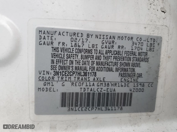 2017 Nissan Versa Note SV with VIN 3N1CE2CP7HL361178, listed as a Copart auction lot 50245755 with NaN miles and Salvage Title. Bid and sale history available at carsss.com. Image 12.