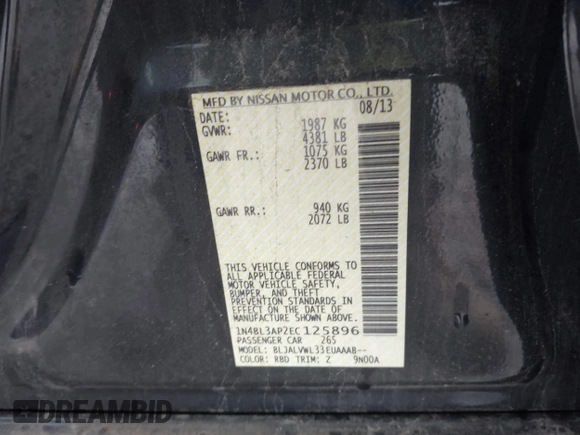 2014 Nissan Altima SL with VIN 1N4BL3AP2EC125896, listed as a IAAI auction lot 42528365 with 112,548 mi miles and . Bid and sale history available at DreamBid. Image 9.
