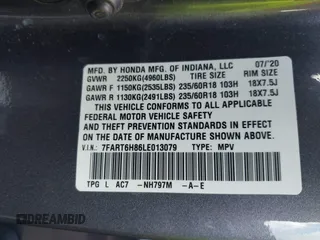 2020 Honda CR-V EX-L with VIN 7FART6H86LE013079, listed as a IAAI auction lot 42254685 with 8,822 mi miles and . Bid and sale history available at DreamBid. Image 9.