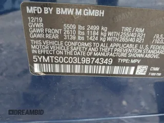 2020 BMW X3 M Competition z VIN 5YMTS0C03L9B74349, wystawiony jako IAAI lot #42532945 z przebiegiem 41 604 mil mil oraz . Historia ofert i sprzedaży dostępna na DreamBid. Obrazek 9.