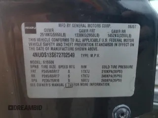 2007 Isuzu Ascender S with VIN 4NUDS13S672702549, listed as a Copart auction lot 84279814 with 189,922 mi miles and Salvage title. Bid and sale history available at DreamBid. Image 13.