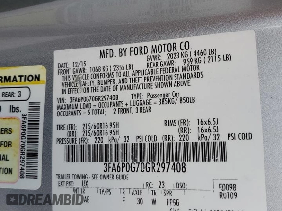 2016 Ford Fusion S z VIN 3FA6P0G70GR297408, wystawiony jako Copart lot #55676075 z przebiegiem 88 062 mil mil oraz Szkoda całkowita • Salvage title. Historia ofert i sprzedaży dostępna na DreamBid. Obrazek 12.