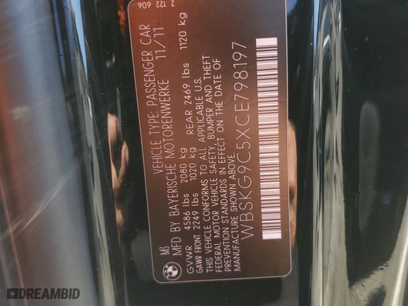 2012 BMW M3 with VIN WBSKG9C5XCE798197, listed as a Copart auction lot 67197024 with 0 mi miles and Salvage Title. Bid and sale history available at carsss.com. Image 12.
