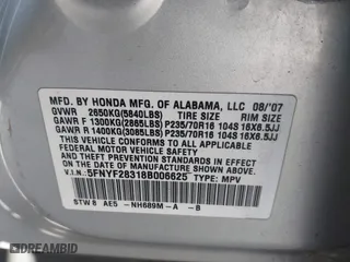 2008 Honda Pilot SE with VIN 5FNYF28318B006625, listed as a IAAI auction lot 41959923 with 140,258 mi miles. Bid and sale history available at carsss.com. Image 9.
