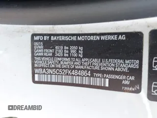 2015 BMW 4 Series 428i xDrive with VIN WBA3N5C52FK484864, listed as a IAAI auction lot 42569077 with 95,431 mi miles and . Bid and sale history available at DreamBid. Image 9.