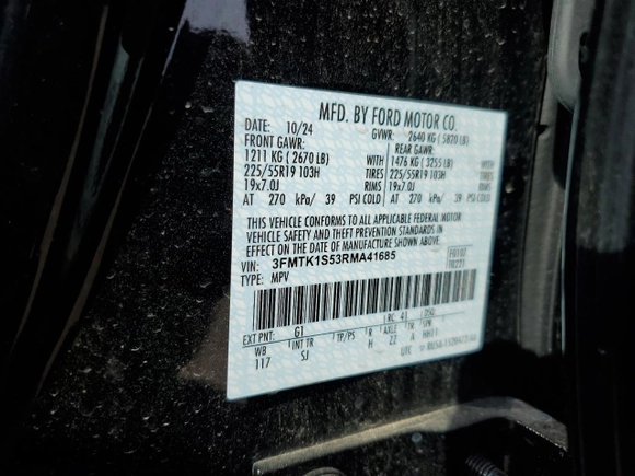 2024 Ford Mustang Mach-E Select z VIN 3FMTK1S53RMA41685, wystawiony jako Copart lot #54179025 z przebiegiem 175 mil mil oraz Szkoda całkowita • Salvage title. Historia ofert i sprzedaży dostępna na DreamBid. Obrazek 12.