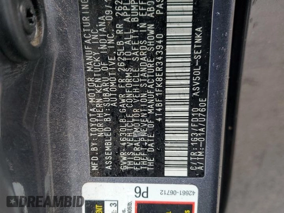 2014 Toyota Camry L with VIN 4T4BF1FK8ER343940, listed as a Copart auction lot 44599455 with 146,380 mi miles and Salvage Title. Bid and sale history available at DreamBid. Image 14.