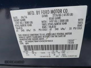 2016 Ford Explorer с VIN 1FM5K7B81GGC81833, выставлен на аукционе IAAI как лот 41065137 с пробегом 159 793 миль миль и . История ставок и продаж доступна на DreamBid. Изображение 9.