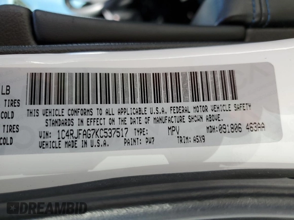 2019 Jeep Grand Cherokee Upland with VIN 1C4RJFAG7KC537517, listed as a Copart auction lot 45777175 with 131,344 mi miles and Salvage Title. Bid and sale history available at DreamBid. Image 15.