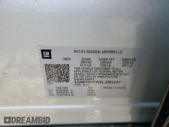 2020 Chevrolet Traverse Premier z VIN 1GNERKKW3LJ291107, wystawiony jako Copart lot #56363315 z przebiegiem 74 464 mil mil oraz Szkoda całkowita • Salvage title. Historia ofert i sprzedaży dostępna na DreamBid. Obrazek 12.