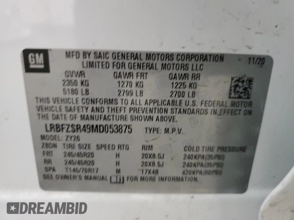 2021 Buick Envision Avenir with VIN LRBFZSR49MD053875, listed as a Copart auction lot 85765554 with Not Provided miles and Salvage Title. Bid and sale history available at carsss.com. Image 13.