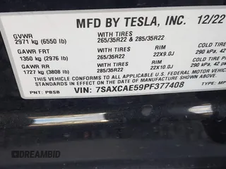 2023 Tesla Model X with VIN 7SAXCAE59PF377408, listed as a IAAI auction lot 41176738 with 32,496 mi miles and . Bid and sale history available at DreamBid. Image 9.